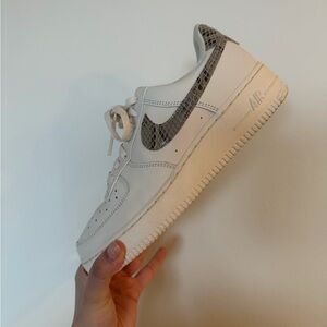 Nike White Air Force 1 with Grey Snakeskin Swoosh